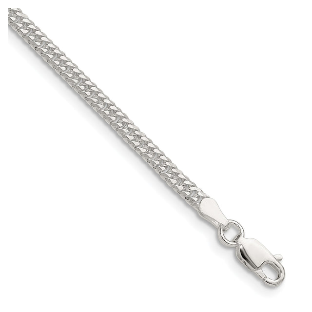 925 White Gold 3 mm Curb Chain Bracelet, Polished shown for scale