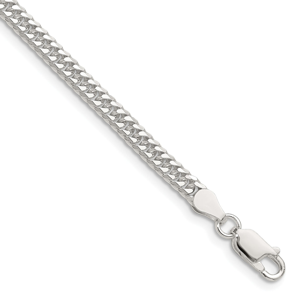 925 White Gold 3.9 mm Curb Chain Bracelet, Polished shown for scale
