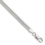925 White Gold 3.9 mm Curb Chain Bracelet, Polished shown for scale