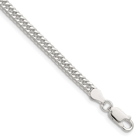 925 White Gold 3.9 mm Curb Chain Bracelet, Polished shown for scale