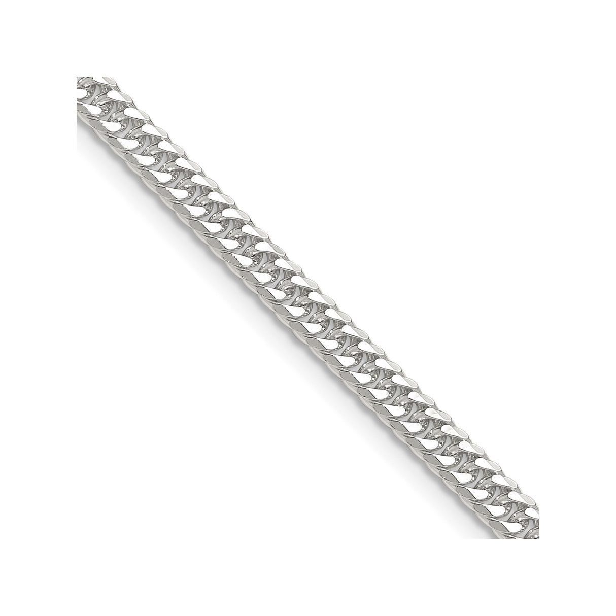 925 White Gold 3.9 mm Curb Chain Necklace, Polished detail view