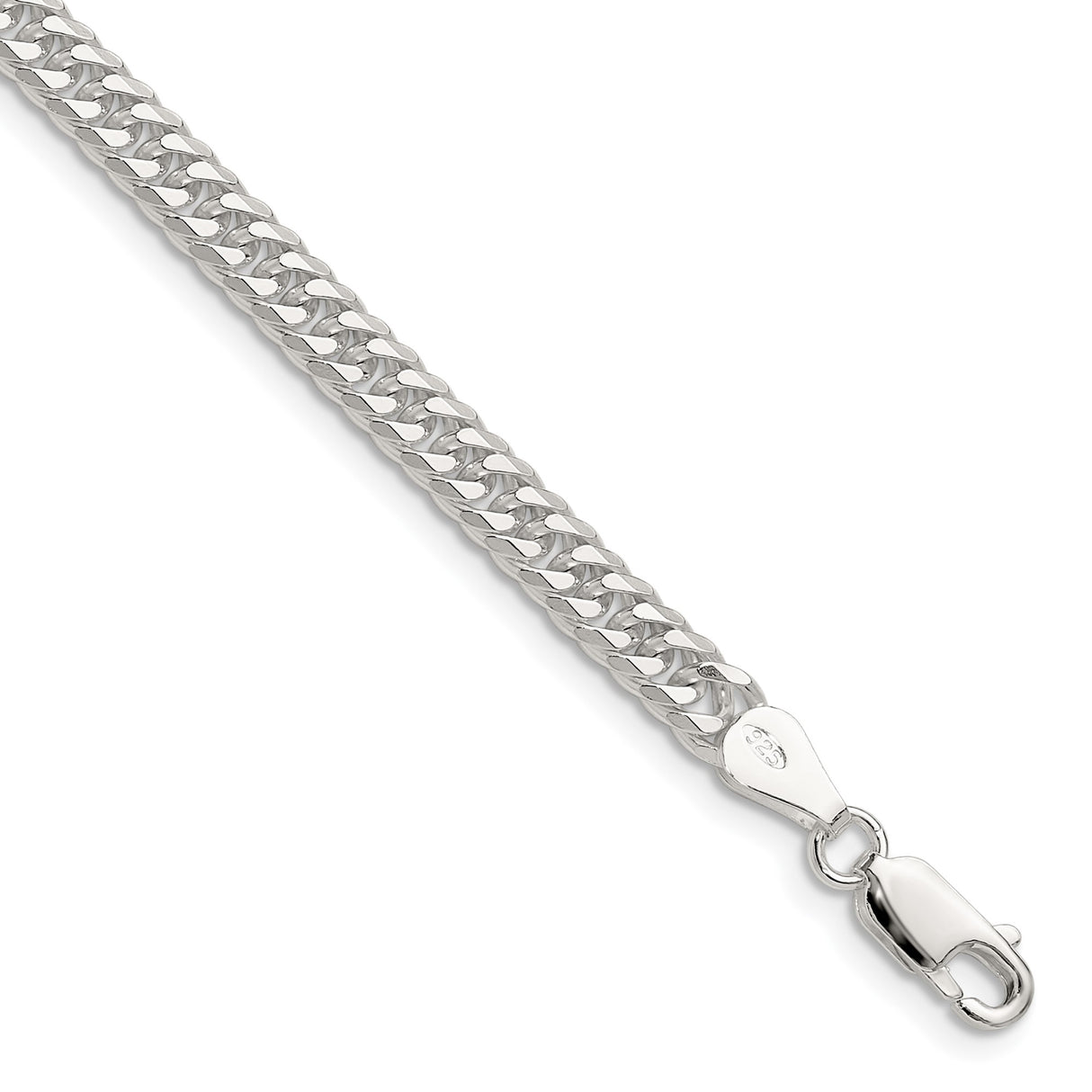 925 White Gold 4.8 mm Curb Chain Bracelet, Polished shown for scale