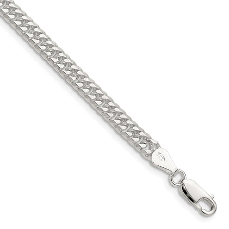 925 White Gold 4.8 mm Curb Chain Bracelet, Polished shown for scale