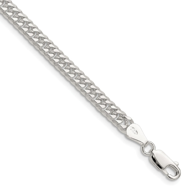 925 White Gold 4.8 mm Curb Chain Bracelet, Polished shown for scale