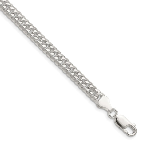 925 White Gold 5.7 mm Curb Chain Bracelet, Polished shown for scale