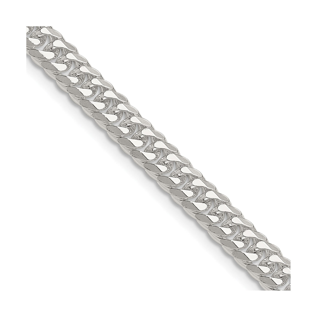 925 White Gold 5.7 mm Curb Chain Necklace, Polished detail view