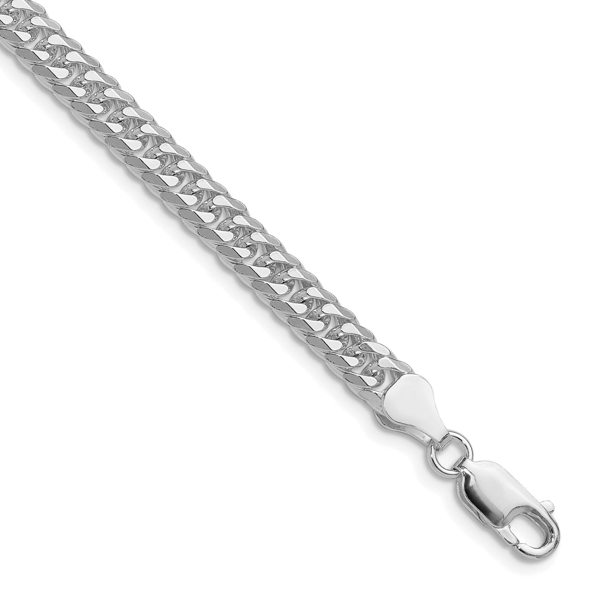 925 White Gold 5.7 mm Curb Chain Bracelet, Polished shown for scale