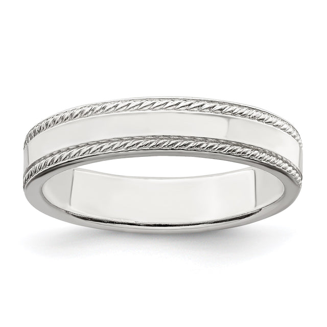 Sterling Silver Milgrain, Flat wedding band ring