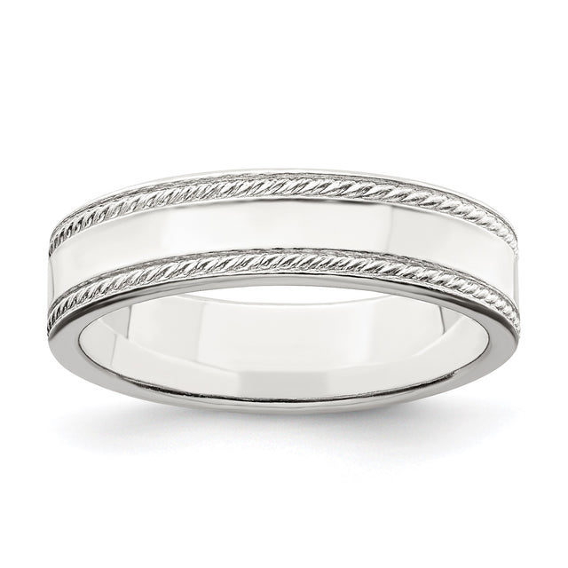 Sterling Silver Milgrain, Flat wedding band ring