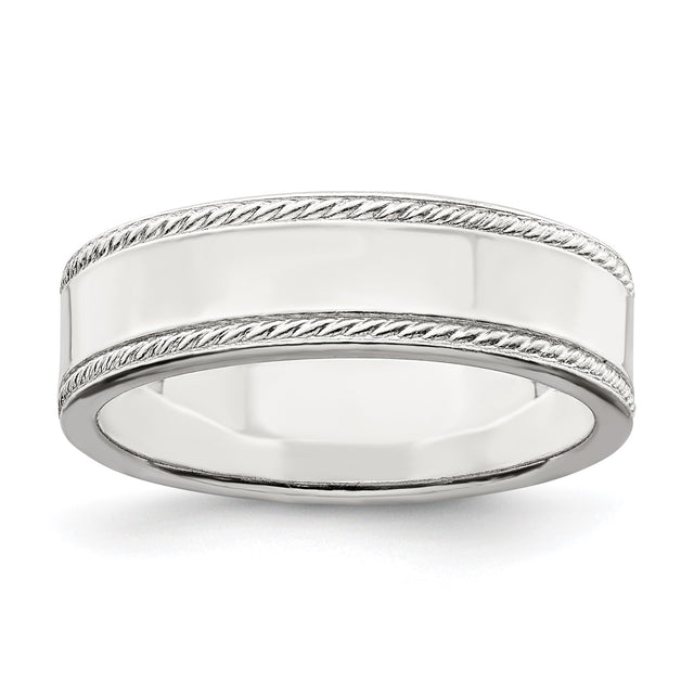 Sterling Silver Milgrain, Flat wedding band ring