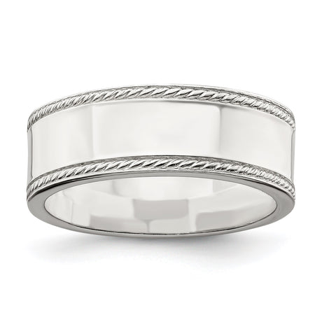 Sterling Silver Milgrain, Flat wedding band ring