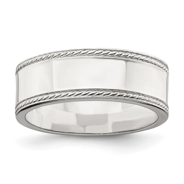 Sterling Silver Milgrain, Flat wedding band ring