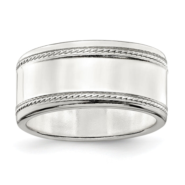 Sterling Silver Milgrain, Flat wedding band ring