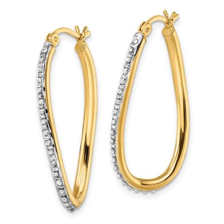 Sterling Silver Twisted Oval Hoop Earrings with Diamond Mystique, Lightweight CZ Style for Women