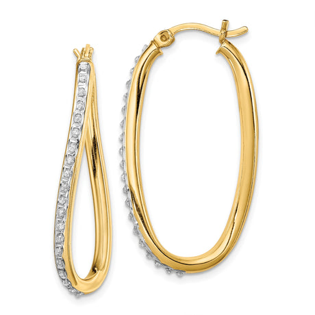 Sterling Silver Twisted Oval Hoop Earrings with Diamond Mystique, Lightweight CZ Style for Women