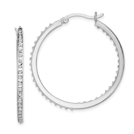 Sterling Silver Hoop Earrings with Diamond Mystique, Polished Modern Design for Women