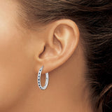 Sterling Silver Hoop Earrings with Diamond Mystique and Sapphire, Channel Set Design