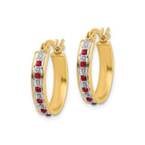 Sterling Silver Hoop Earrings with Ruby and Diamond Mystique, Two Tone Channel Set Design