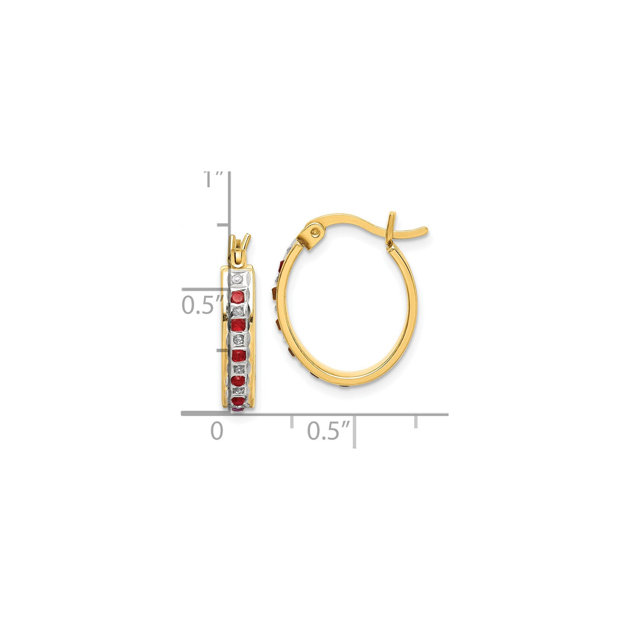 Sterling Silver Hoop Earrings with Ruby and Diamond Mystique, Two Tone Channel Set Design