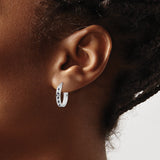 Sterling Silver Hoop Earrings with Diamond Mystique and Sapphire, Channel Set Oval Design