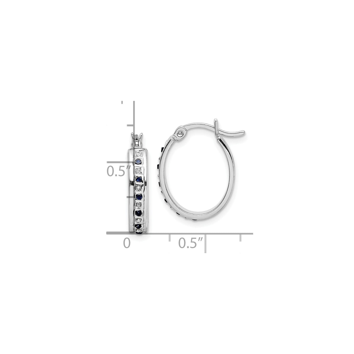 Sterling Silver Hoop Earrings with Diamond Mystique and Sapphire, Channel Set Oval Design