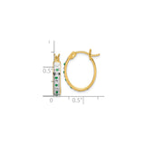 Sterling Silver Hoop Earrings with Diamond Mystique and Emerald, Dual-Tone Modern Oval Design