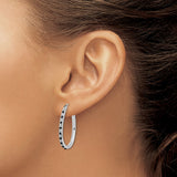 Sterling Silver Hoop Earrings with Black and White Square Cut Diamond Mystique Stones, Geometric Style