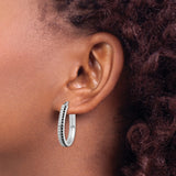 Sterling Silver Teardrop Hoop Earrings with Diamond Mystique, Channel Set Oval Design