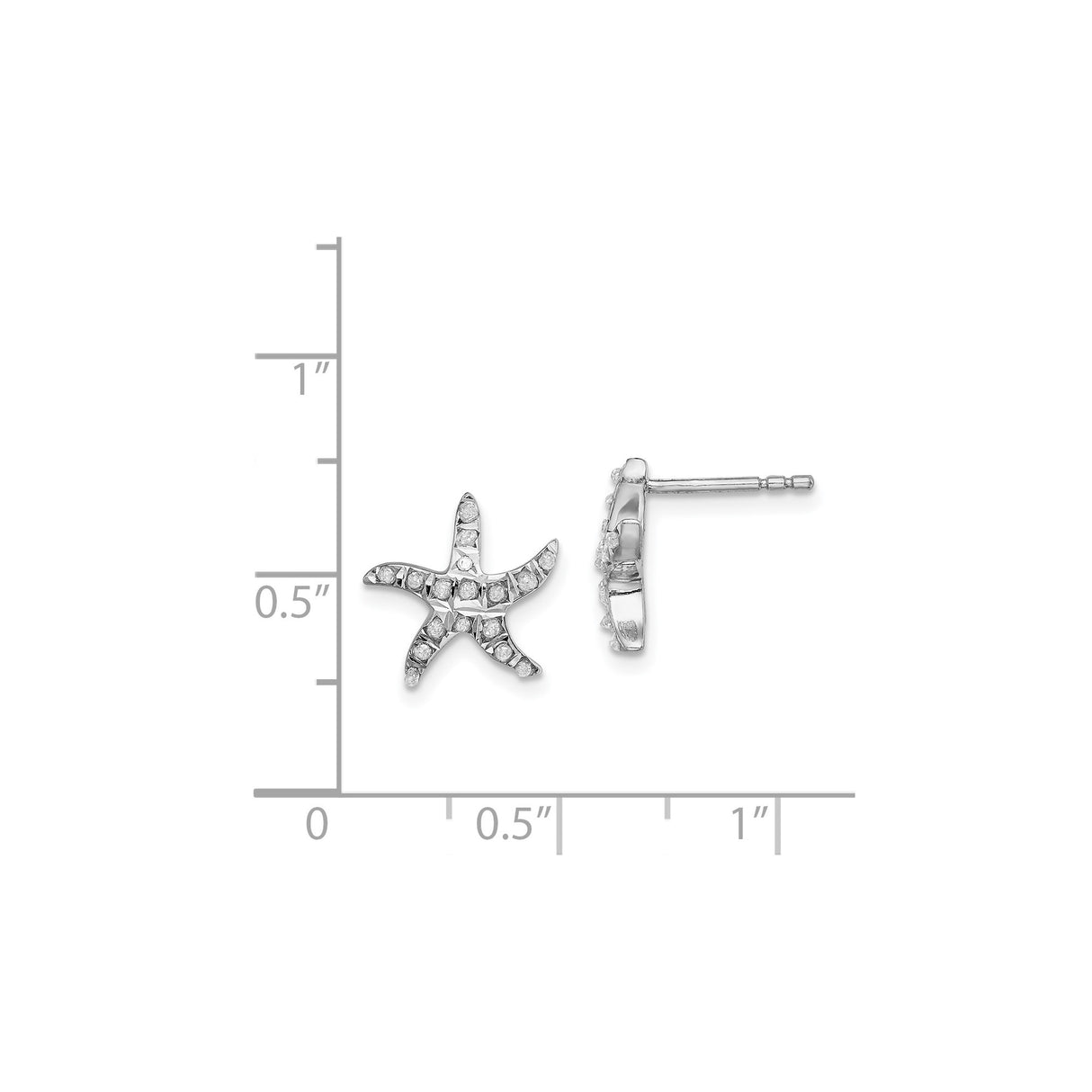 Sterling Silver Starfish Stud Earrings with Diamond Mystique, Nautical Beach Style for Women