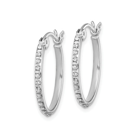 Sterling Silver Hoop Earrings with Diamond Mystique, Channel Set Round Stones, Medium Size