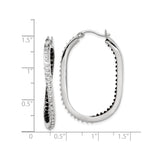 Sterling Silver Oval Hoop Earrings with Diamond Mystique, Twisted Design, Black and White CZ