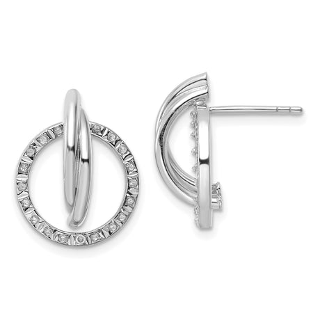 Sterling Silver Stud Earrings with Diamond Mystique, Interlocking Circle, Minimalist Design