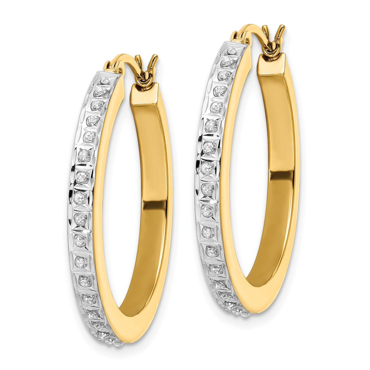 Sterling Silver Hoop Earrings with Diamond Mystique, Dual Tone Finish, Channel Set Stones