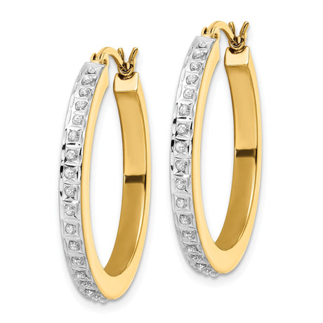 Sterling Silver Hoop Earrings with Diamond Mystique, Dual Tone Finish, Channel Set Stones
