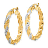 Sterling Silver Twisted Hoop Earrings with Diamond Mystique and Dual Tone Swirl Design