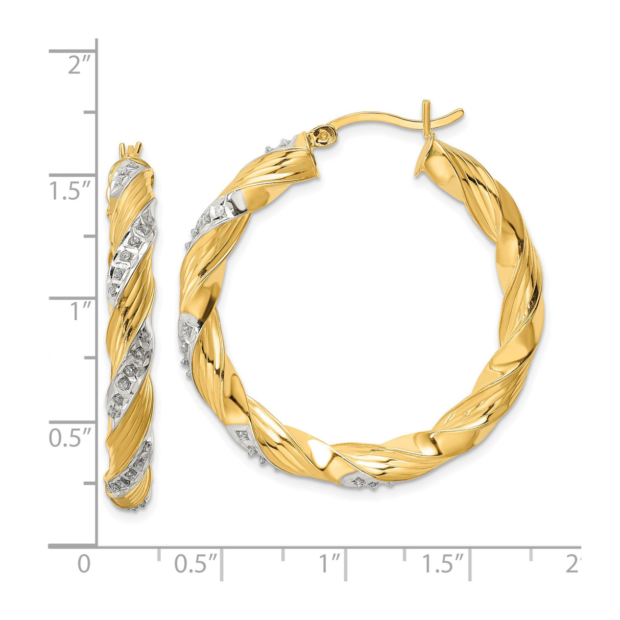 Sterling Silver Twisted Hoop Earrings with Diamond Mystique and Dual Tone Swirl Design