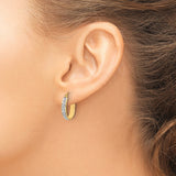 Sterling Silver Hoop Earrings with Diamond Mystique, Two Tone Faceted Design