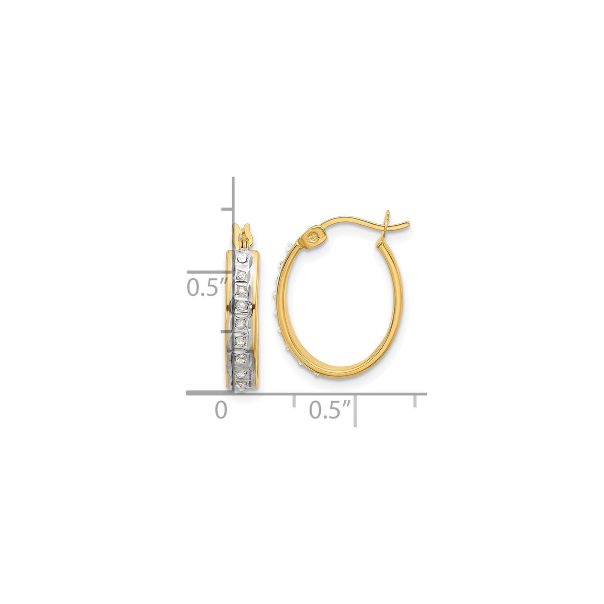 Sterling Silver Hoop Earrings with Diamond Mystique, Two Tone Faceted Design
