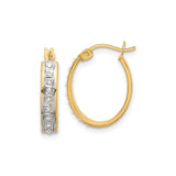Sterling Silver Hoop Earrings with Diamond Mystique, Two Tone Faceted Design