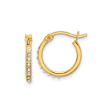 Sterling Silver Hoop Earrings with Diamond Mystique, Hinged Clasp, Polished Finish