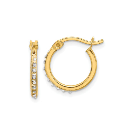 Sterling Silver Hoop Earrings with Diamond Mystique, Hinged Clasp, Polished Finish