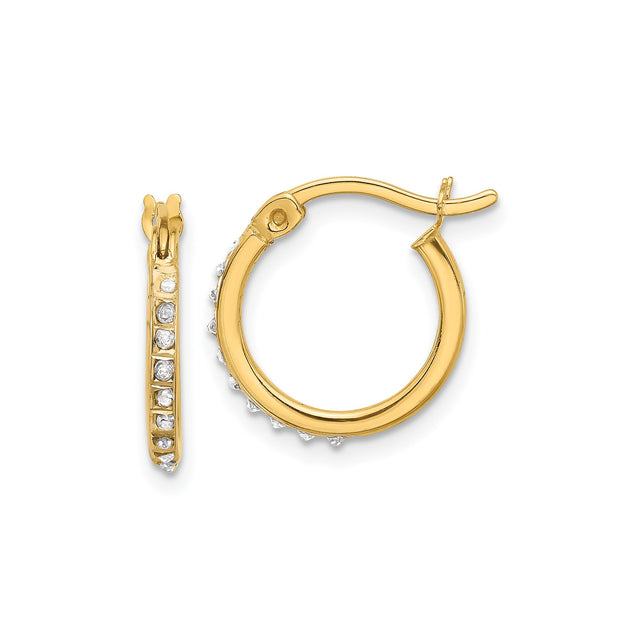 Sterling Silver Hoop Earrings with Diamond Mystique, Hinged Clasp, Polished Finish