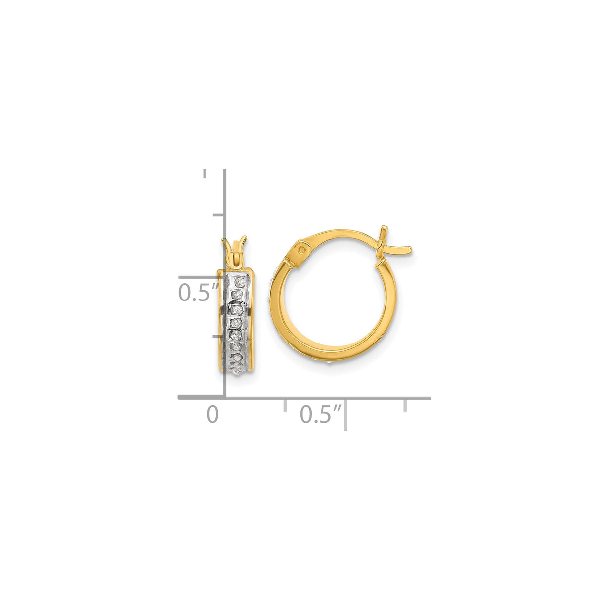 Sterling Silver Hoop Earrings with Diamond Mystique, Two Tone Design, Polished Finish