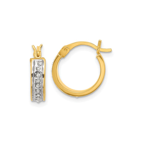 Sterling Silver Hoop Earrings with Diamond Mystique, Two Tone Design, Polished Finish
