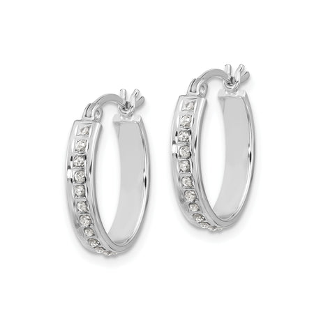 Sterling Silver Hoop Earrings with Diamond Mystique and Cubic Zirconia, Latch Back Closure