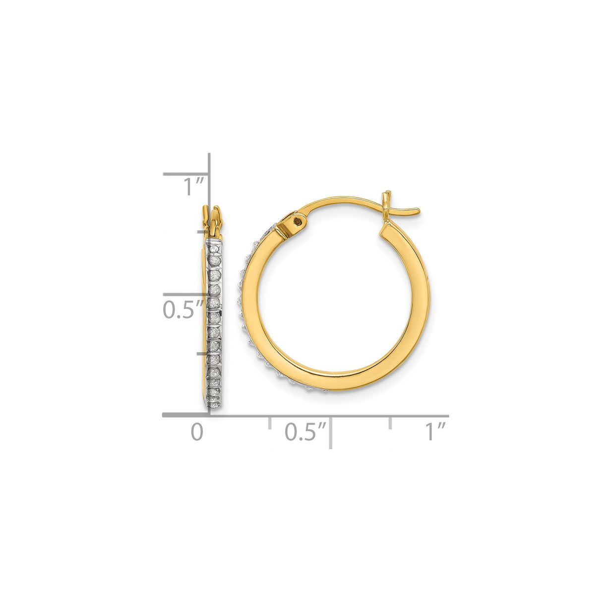 Sterling Silver Hoop Earrings with Diamond Mystique Stones, Polished Finish, Latch Back Closure