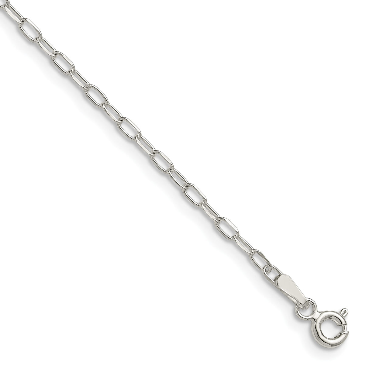 925 White Gold 2 mm Polished Chain Bracelet shown for scale