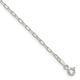 925 White Gold 2 mm Polished Chain Bracelet shown for scale