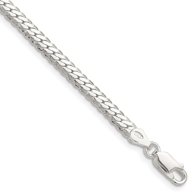 925 White Gold 4.1 mm Curb Chain Bracelet, Polished shown for scale