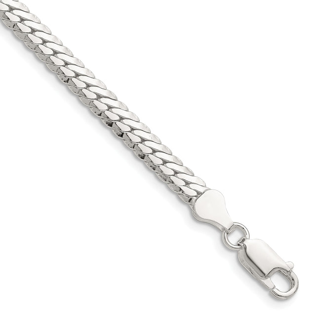 925 White Gold 5.1 mm Curb Chain Bracelet, Polished shown for scale